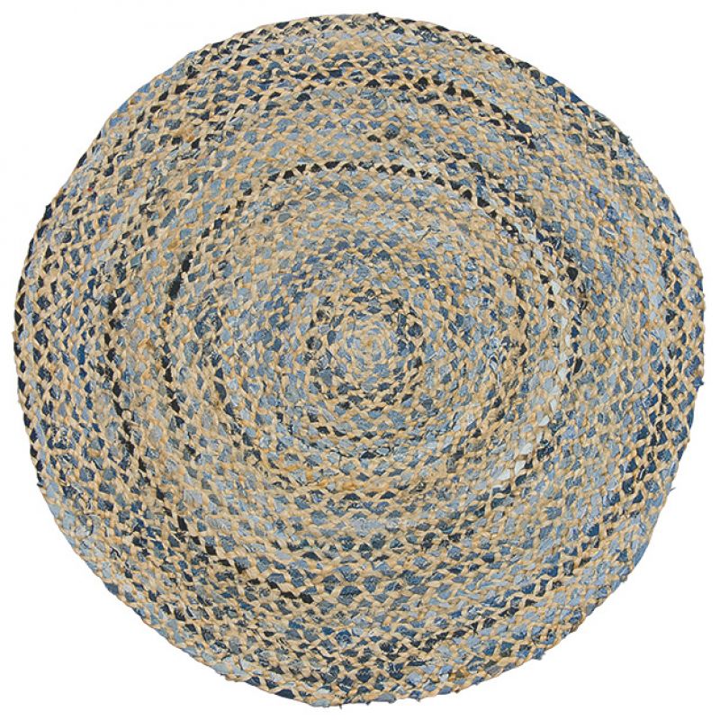 Denim and jute braided round rug, 90cm