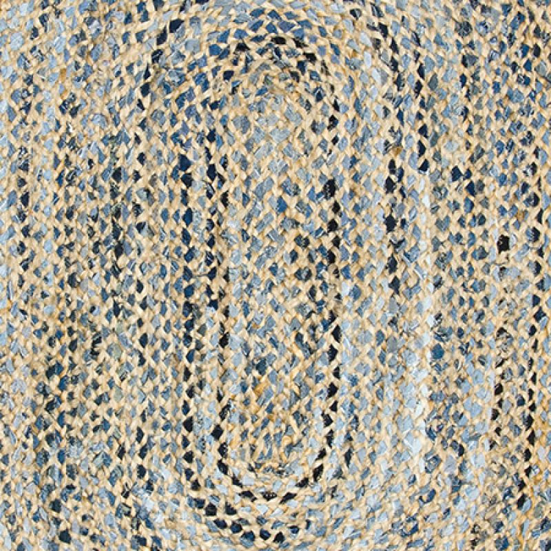 Denim and jute braided oval rug, 60x90cm