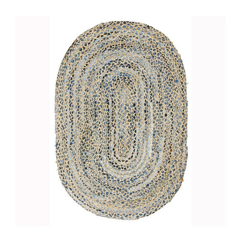 Denim and jute braided oval rug, 60x90cm