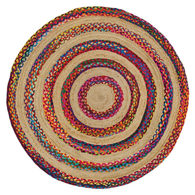 Ambala jute & multi chindi braided round rug, 120cm