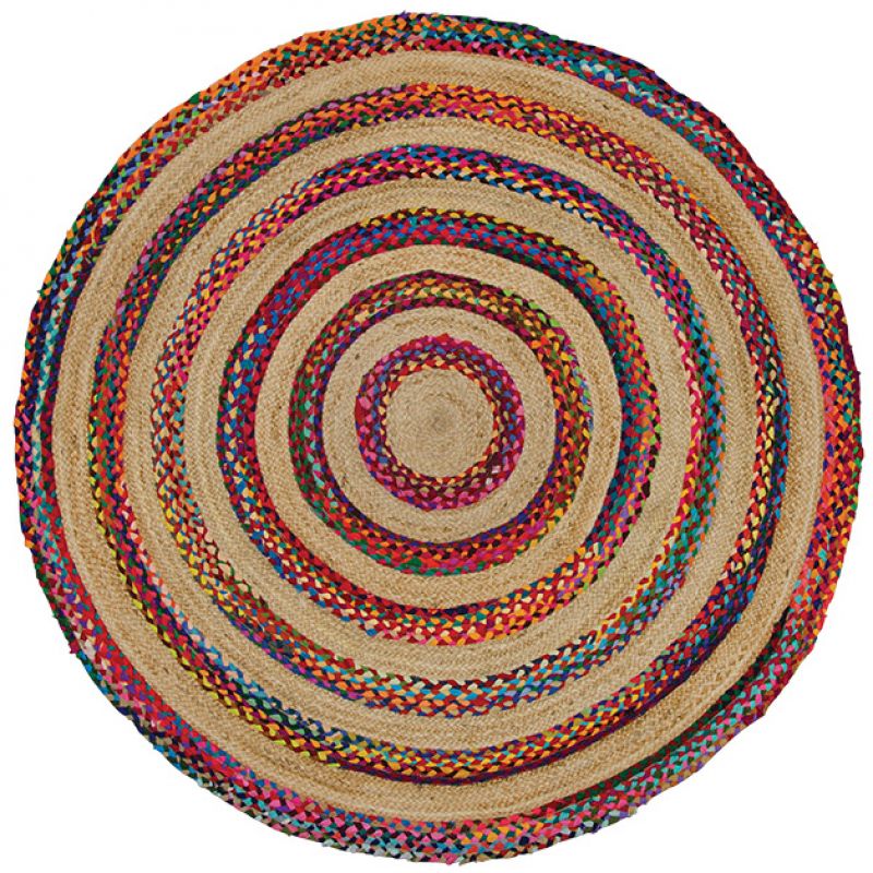 Ambala jute & multi chindi braided round rug, 150cm