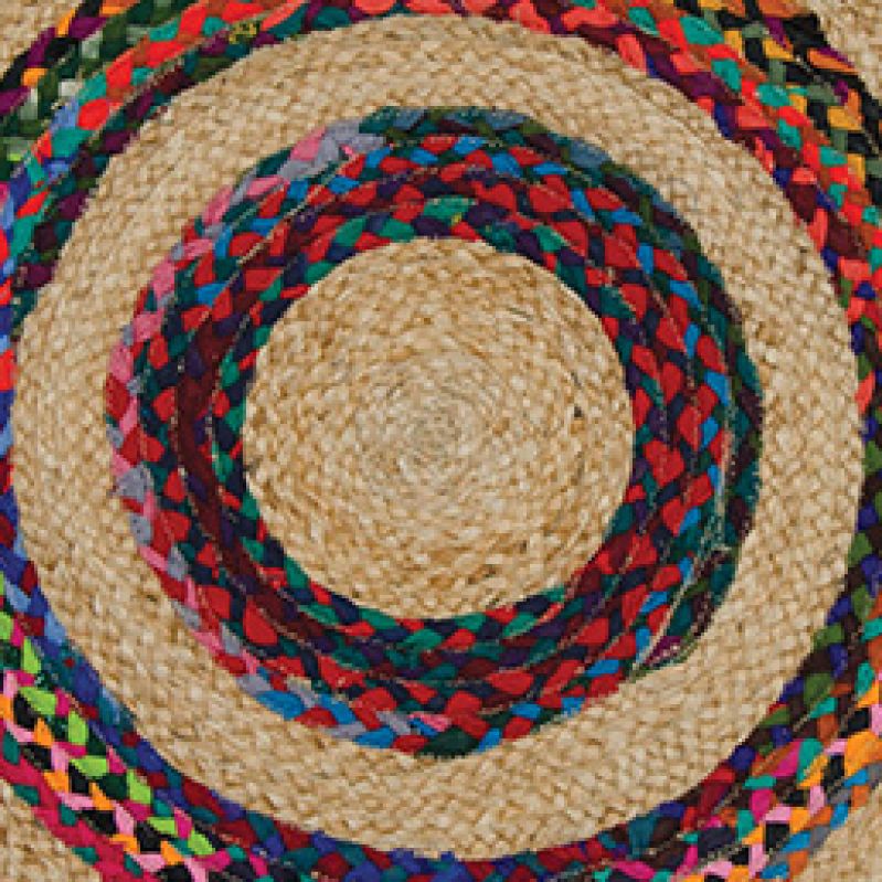 Ambala jute & multi chindi braided round rug, 90cm