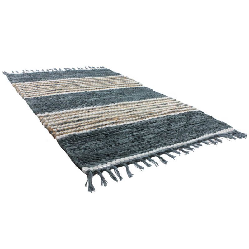 Taj Leather and Jute Rug 60 x 90cm Charcoal