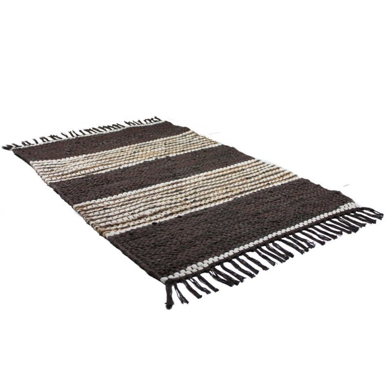 Taj Leather and Jute Rug 60 x 90cm Espresso