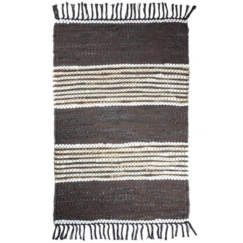 Taj Leather and Jute Rug 60 x 90cm Espresso