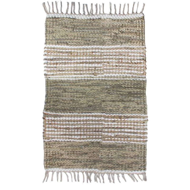 Taj Leather and Jute Rug 60 x 90cm Light Khaki