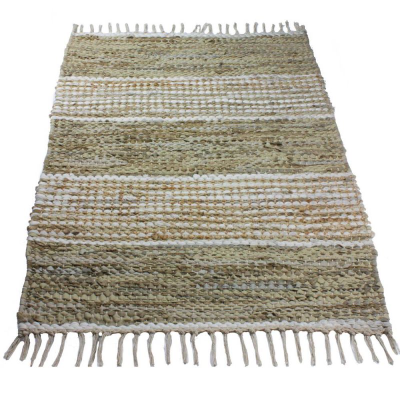 Taj Leather and Jute Rug 60 x 90cm Light Khaki