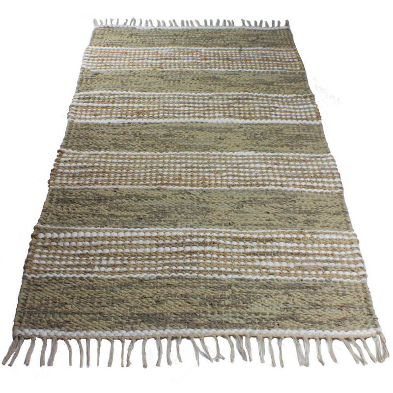 Taj Leather and Jute Rug 60 x 90cm Light Khaki