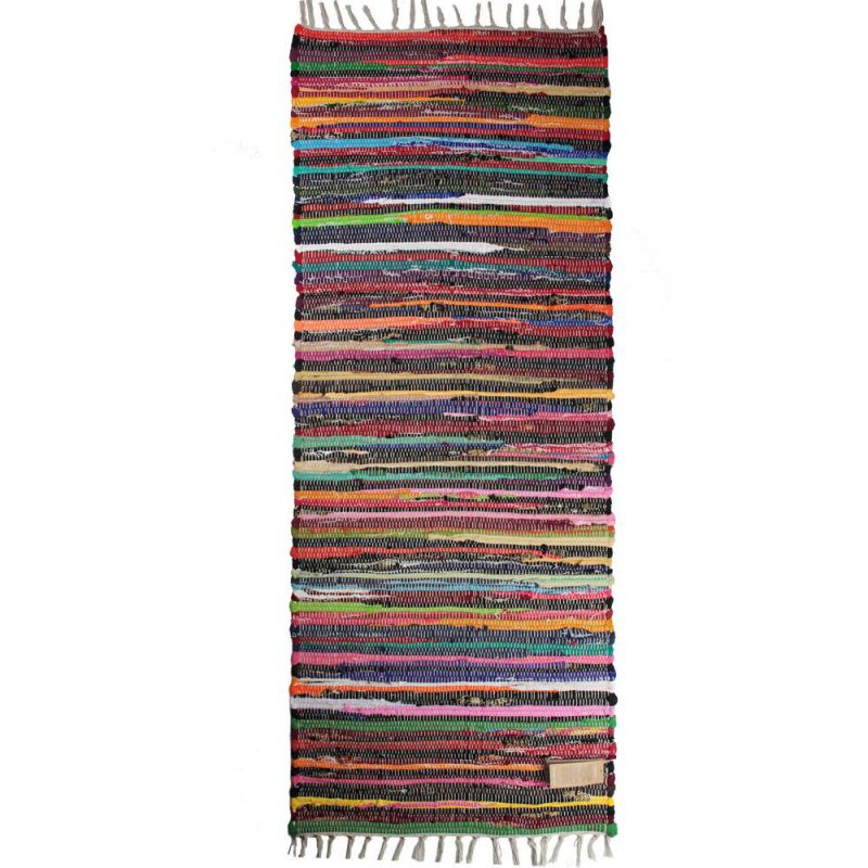 Multi colour cotton rag rug, 75 x 120cm