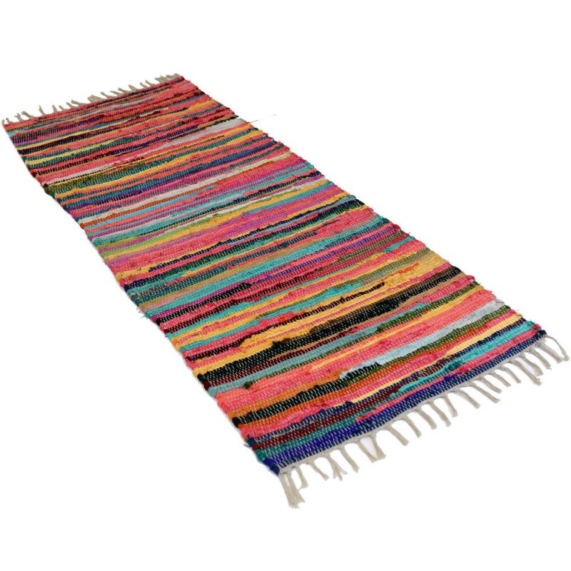 Multi colour cotton rag rug, 60x150cm