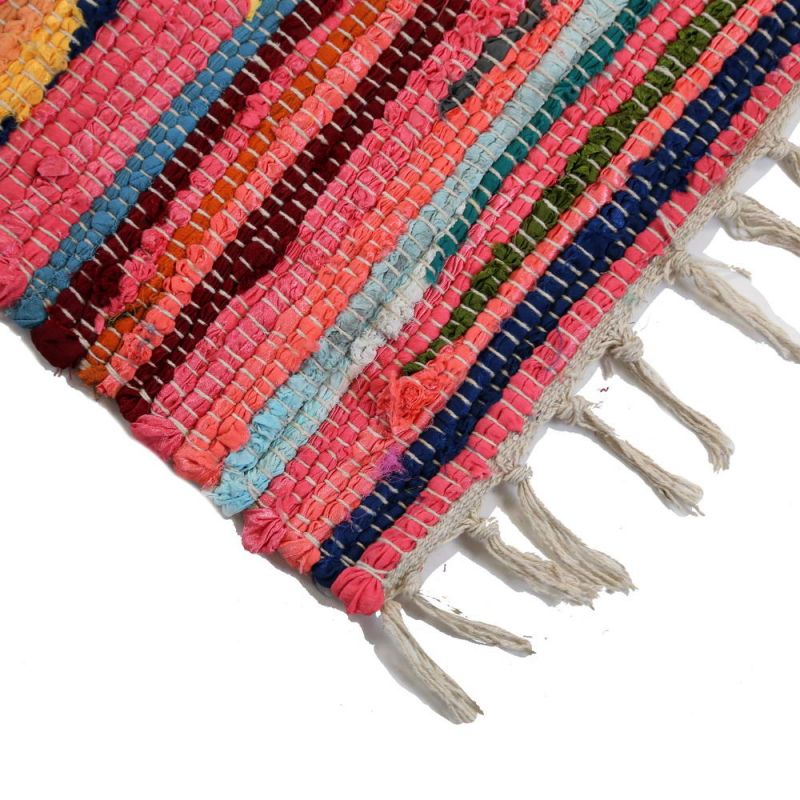 Multi colour cotton rag rug, 60x150cm