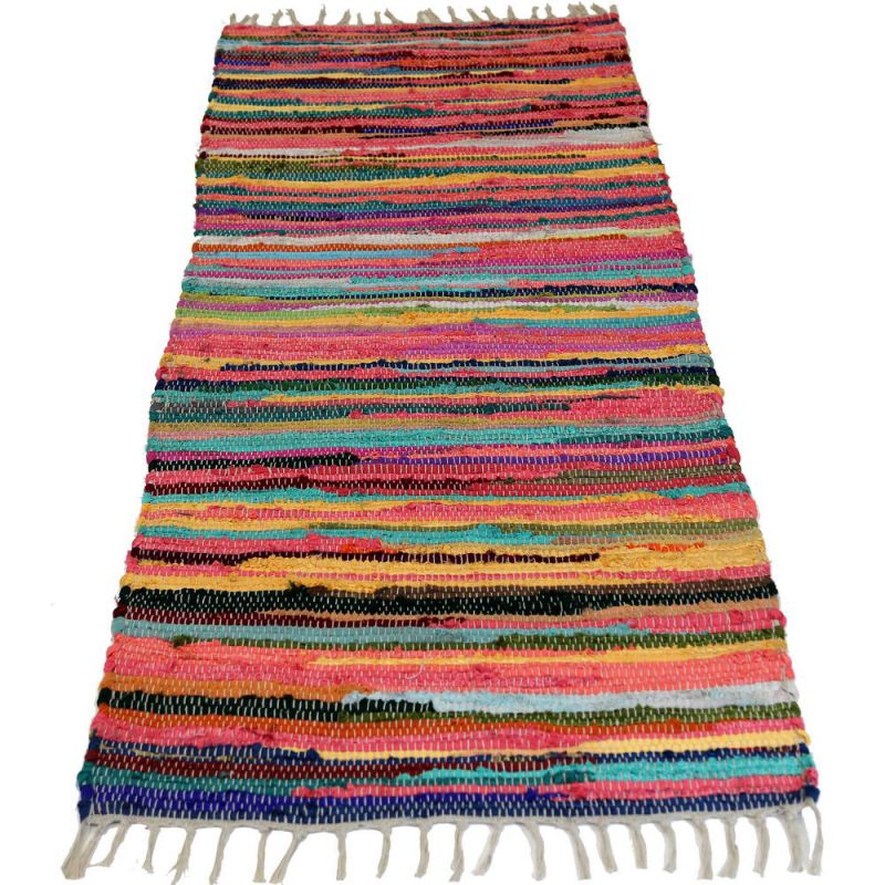 Multi colour cotton rag rug, 60x150cm