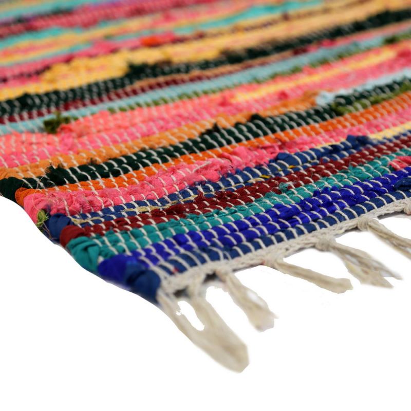 Multi colour cotton rag rug, 60x150cm