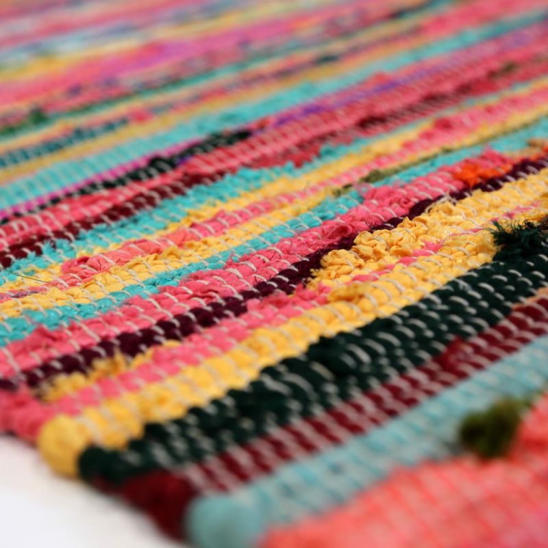Multi colour cotton rag rug, 60x150cm