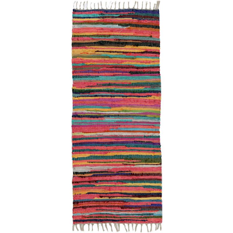 Multi colour cotton rag rug, 60x150cm