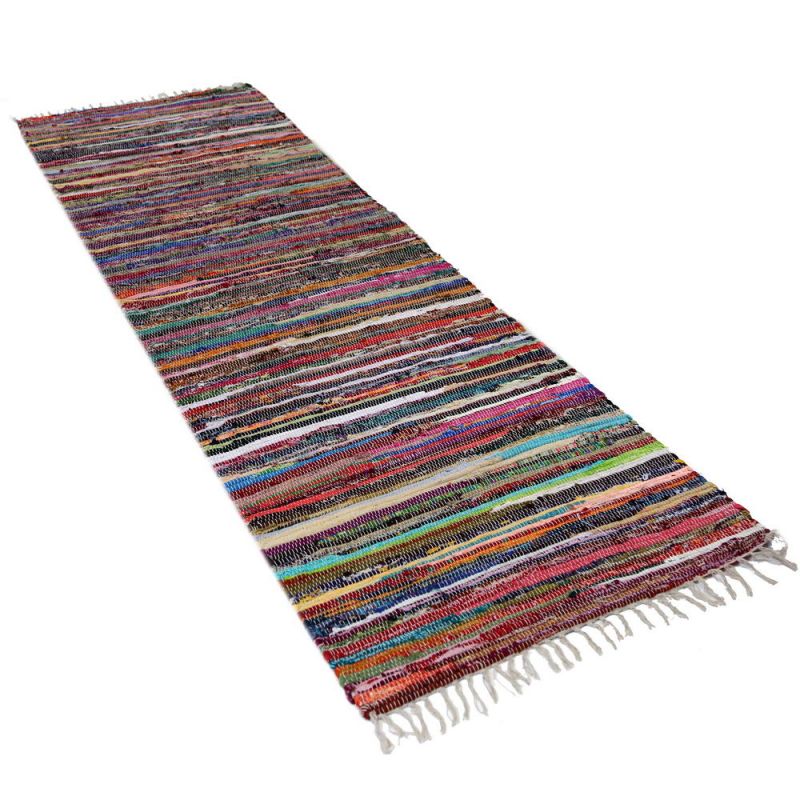 Multi colour cotton rag rug, 75x240cm