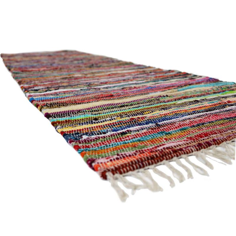 Multi colour cotton rag rug, 75x240cm