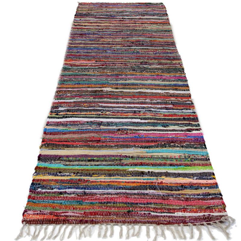 Multi colour cotton rag rug, 75x240cm