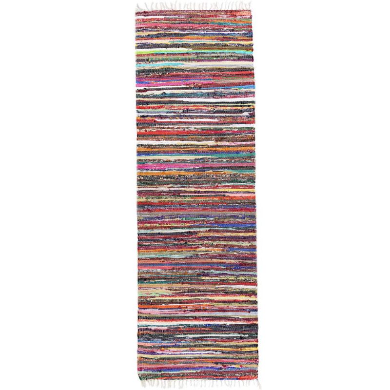 Multi colour cotton rag rug, 75x240cm