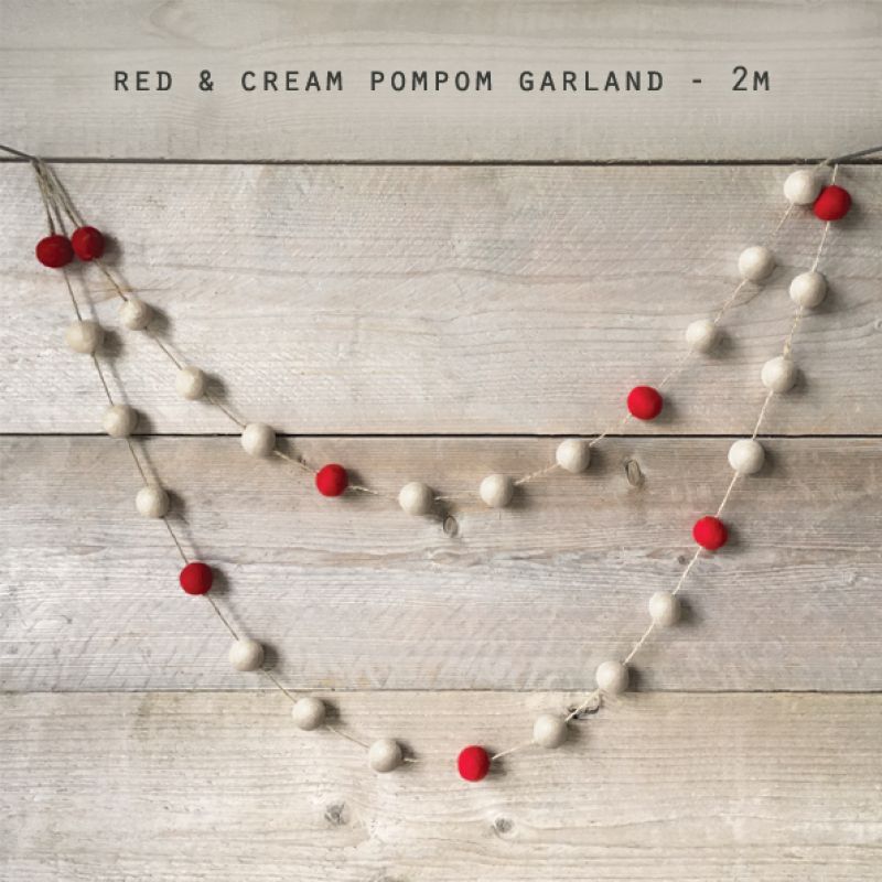Pompom garland-Red & cream