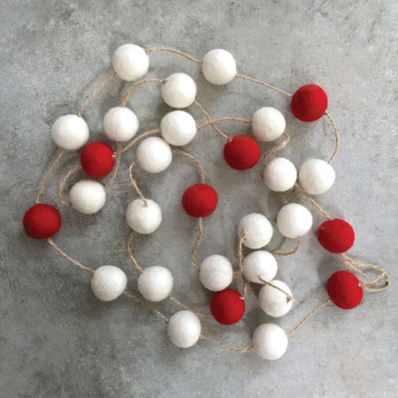 Pompom garland-Red & white