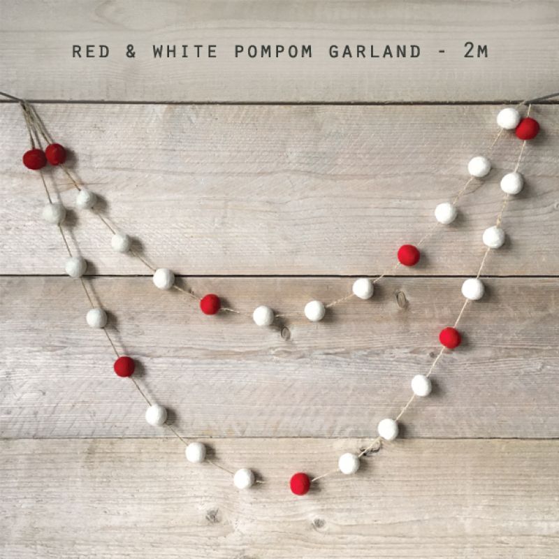 Pompom garland-Red & white