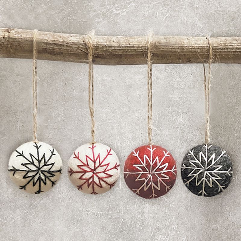 Felt bauble white-Black thread embroidery