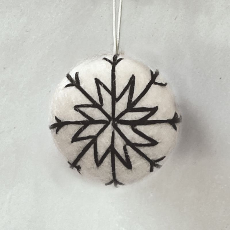 Felt bauble white-Black thread embroidery