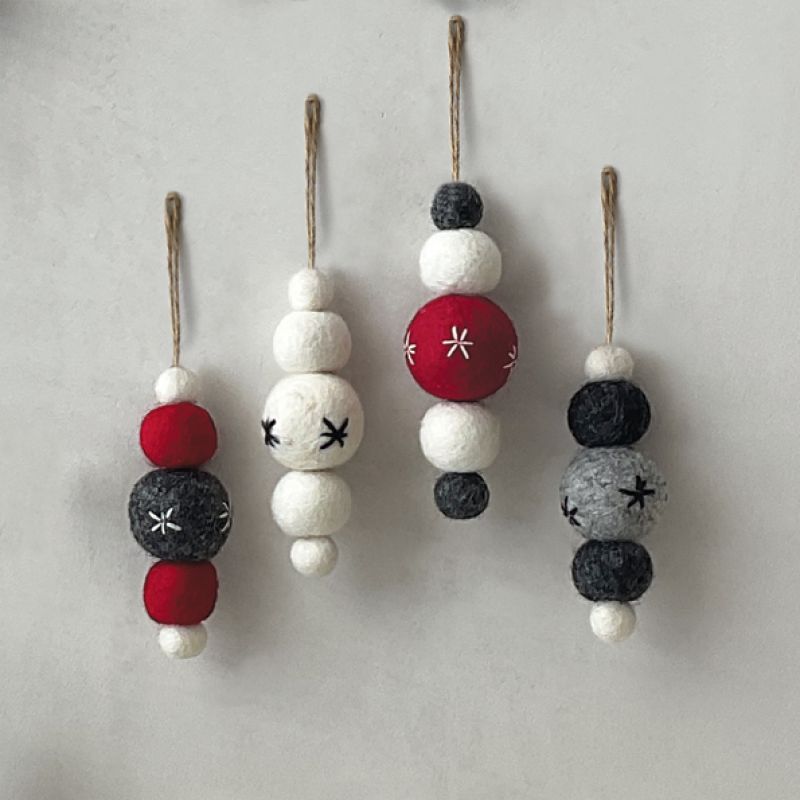 Felt droplet bauble-Charcoal,red & white