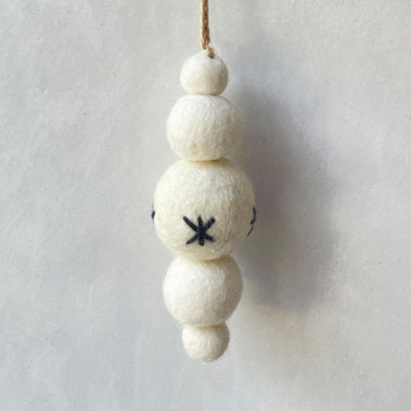 Felt droplet bauble-White + star embroidery