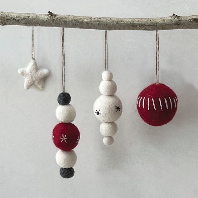 Felt droplet bauble-Red, white & charcoal,