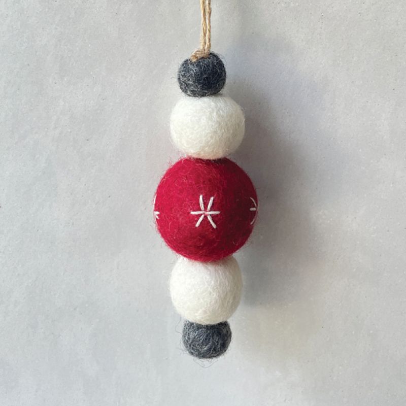 Felt droplet bauble-Red, white & charcoal,