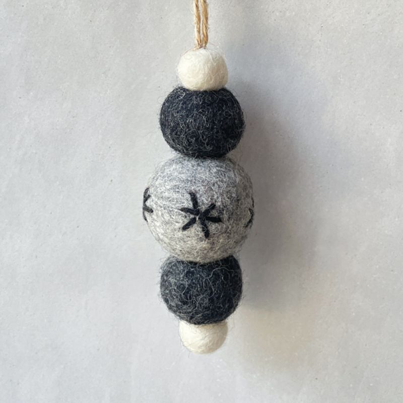 Felt droplet bauble-Grey, charcoal & white