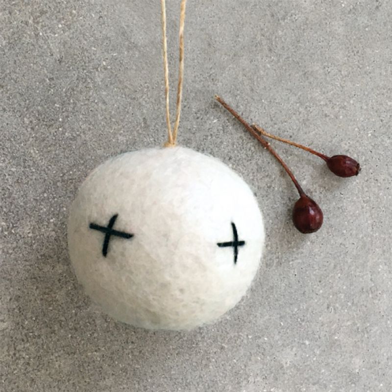 Felt embroidered bauble-White