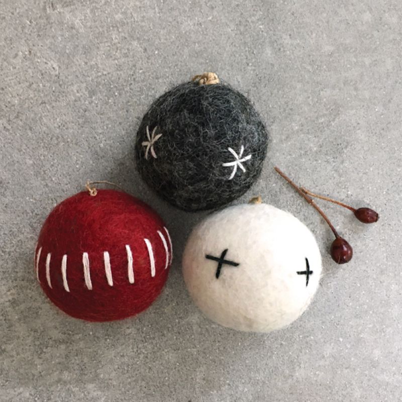 Felt embroidered bauble-Grey