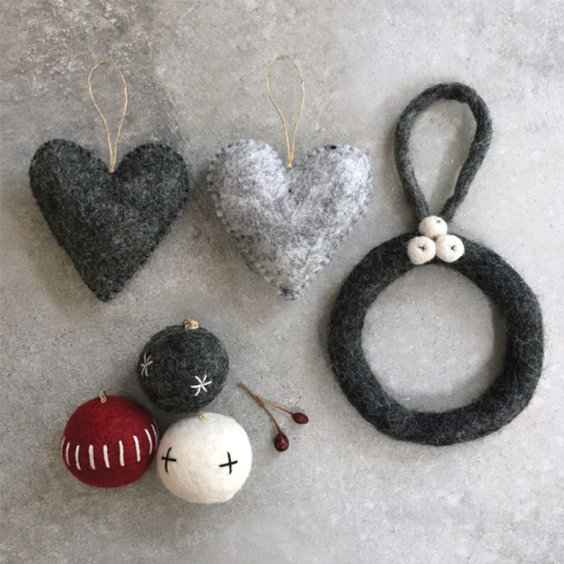 Felt embroidered bauble-Grey