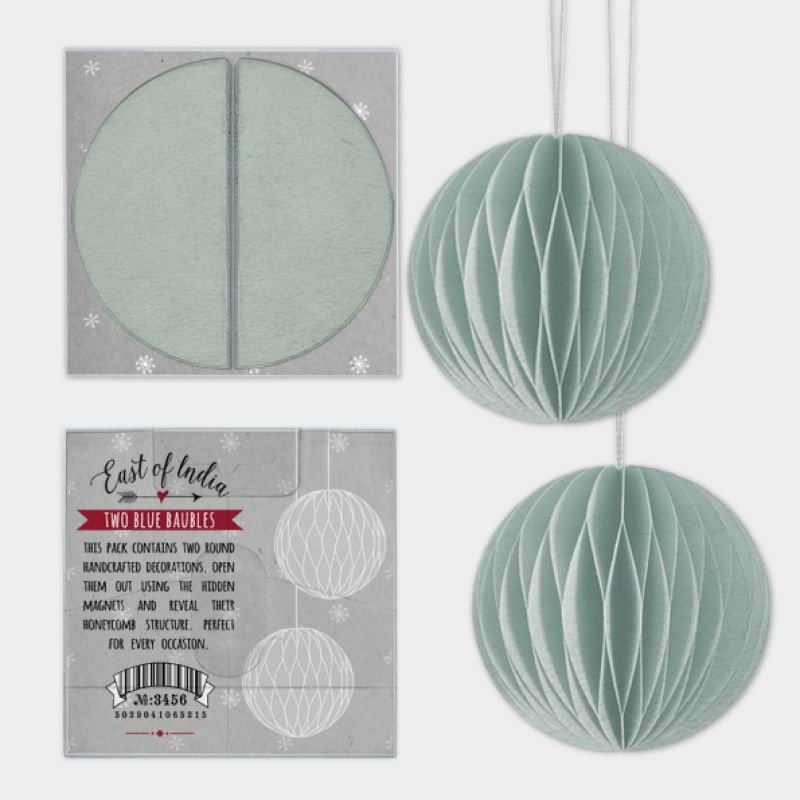Cardboard honeycomb paper baubles pack of 2 - Blue
