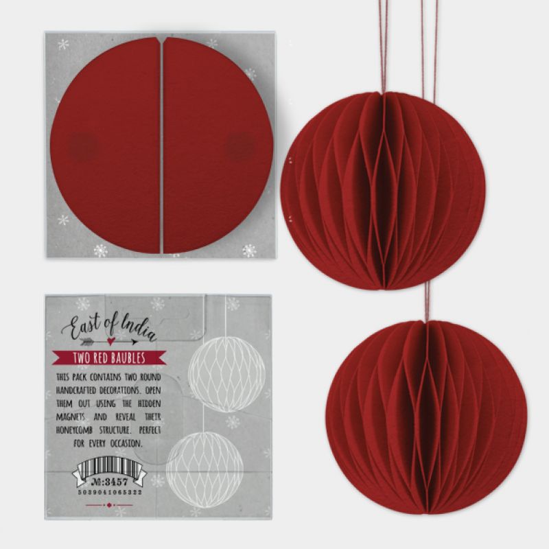 Cardboard honeycomb paper baubles pack of 2 - Red