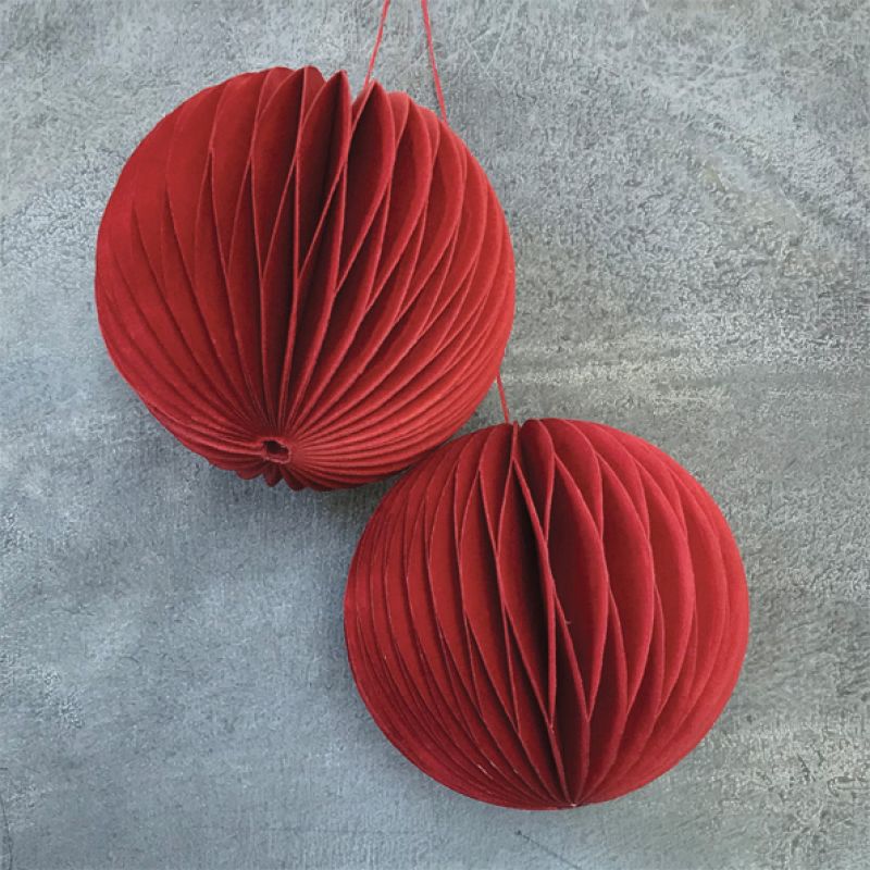Cardboard honeycomb paper baubles pack of 2 - Red