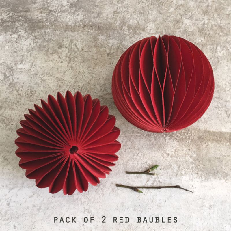 Cardboard honeycomb paper baubles pack of 2 - Red