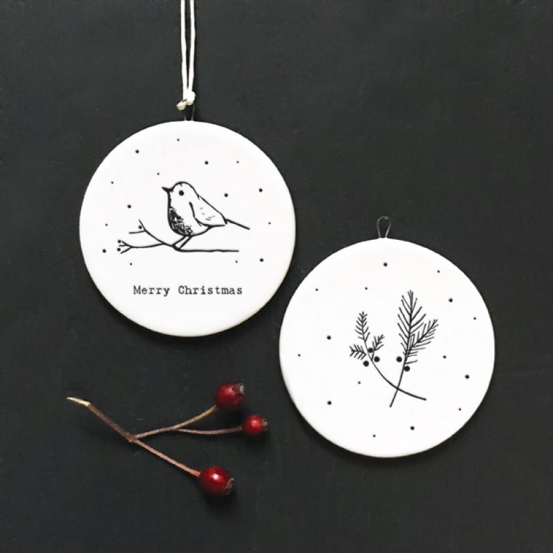 Flat porcelain bauble-Christmas robin
