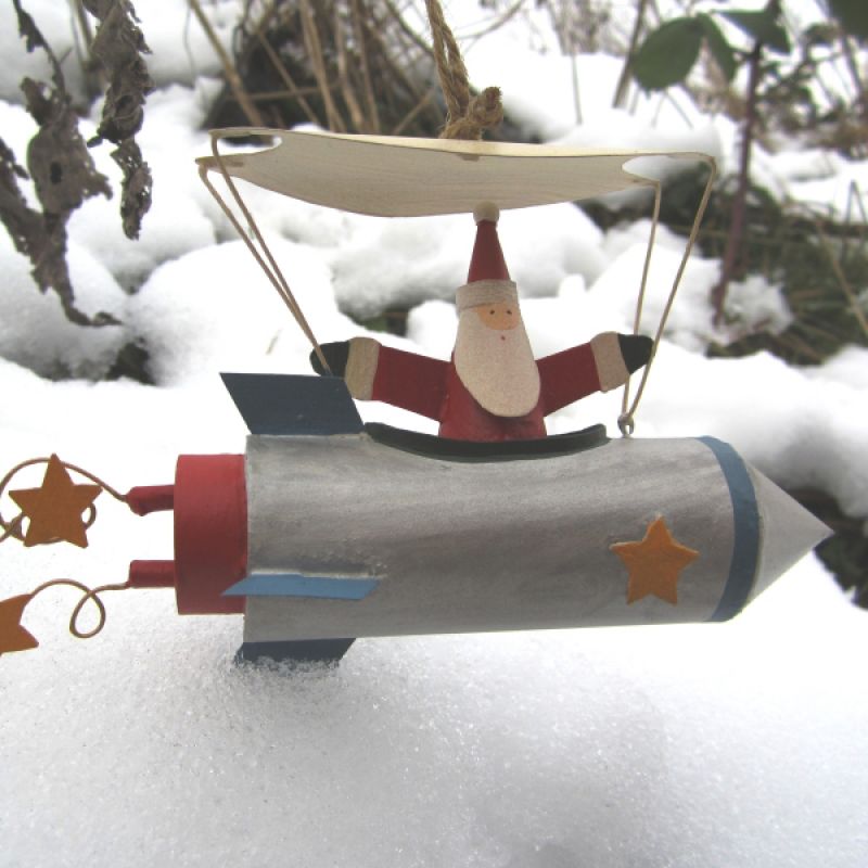 Santa in silver rocket 7.25cm