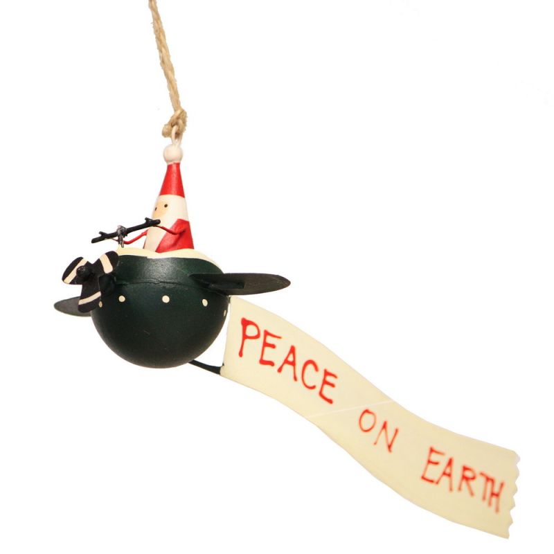 Santa in chopper with peace on earth sign 19cm