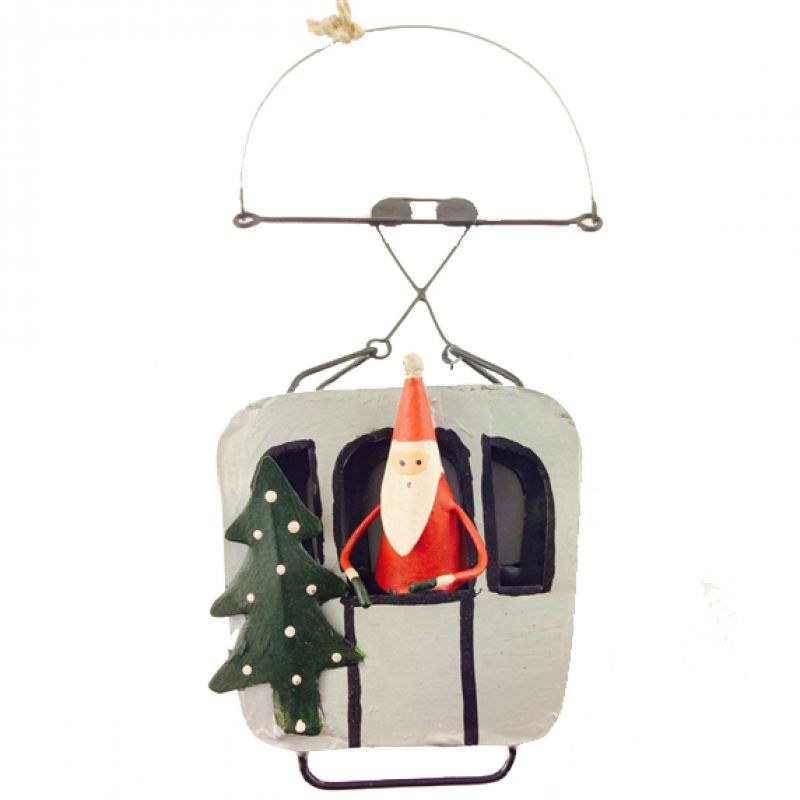 Santa in silver cable car 15,5x8,5x5cm