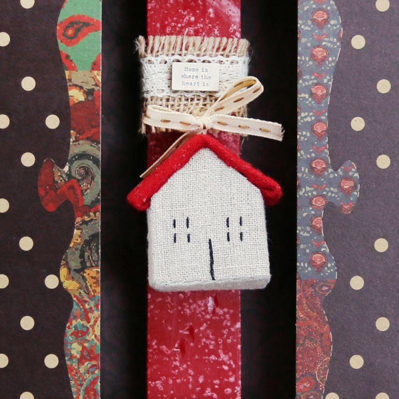 Easter Candle Linen hanging house-Red roof