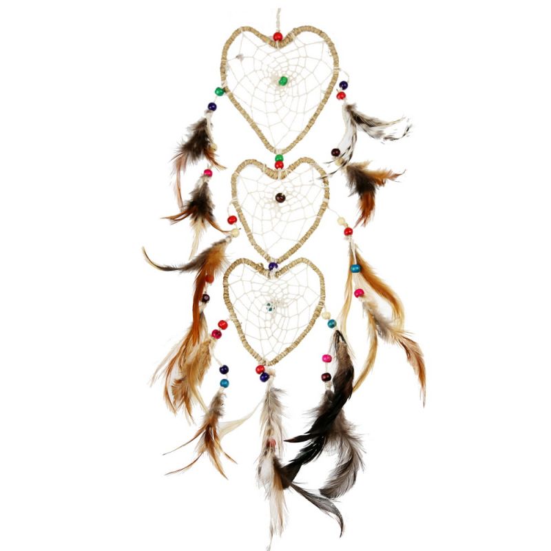 Natural Hemp 3-Heart Dreamcatcher With Beads
