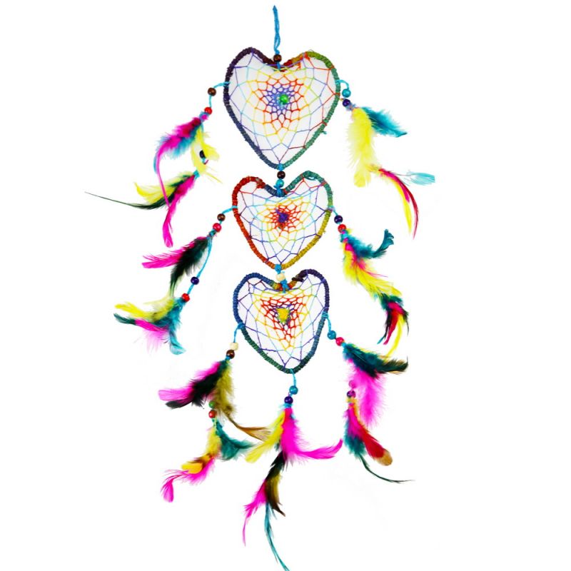 Rainbow Hemp 3-Heart Dreamcatcher