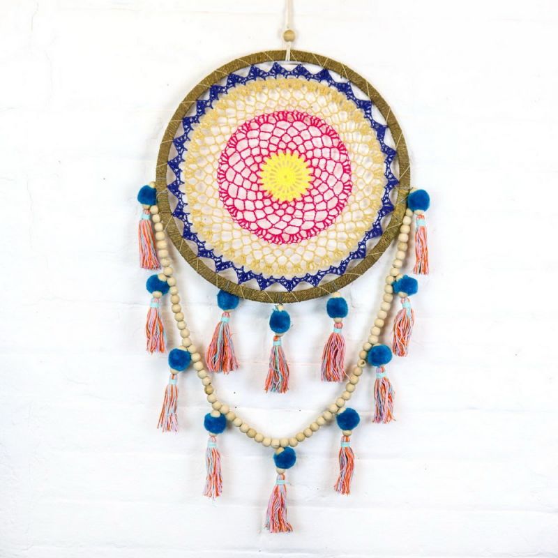 Ονειροπαγίδα Boho πλεκτή 20εκ. - Μπλε