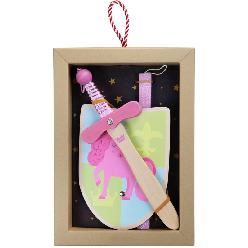 Λαμπάδα Ασπίδα & Σπαθί Πριγκίπισσα - Ροζ