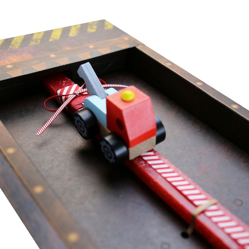 Easter candle with Mini Wooden Vehicle - Crane
